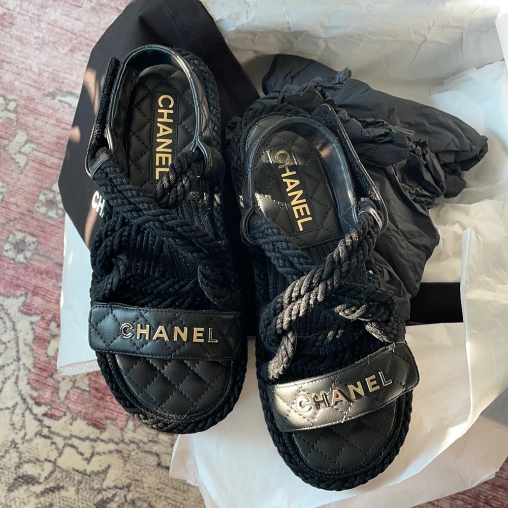 ‼️SOLD‼️ Chanel 21S Sandals - BLACK Chord Lambskin